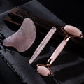 Rose quartz gua sha and facial roller crystal set