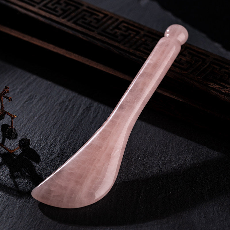 Rose quartz gua sha knife rod tool detail