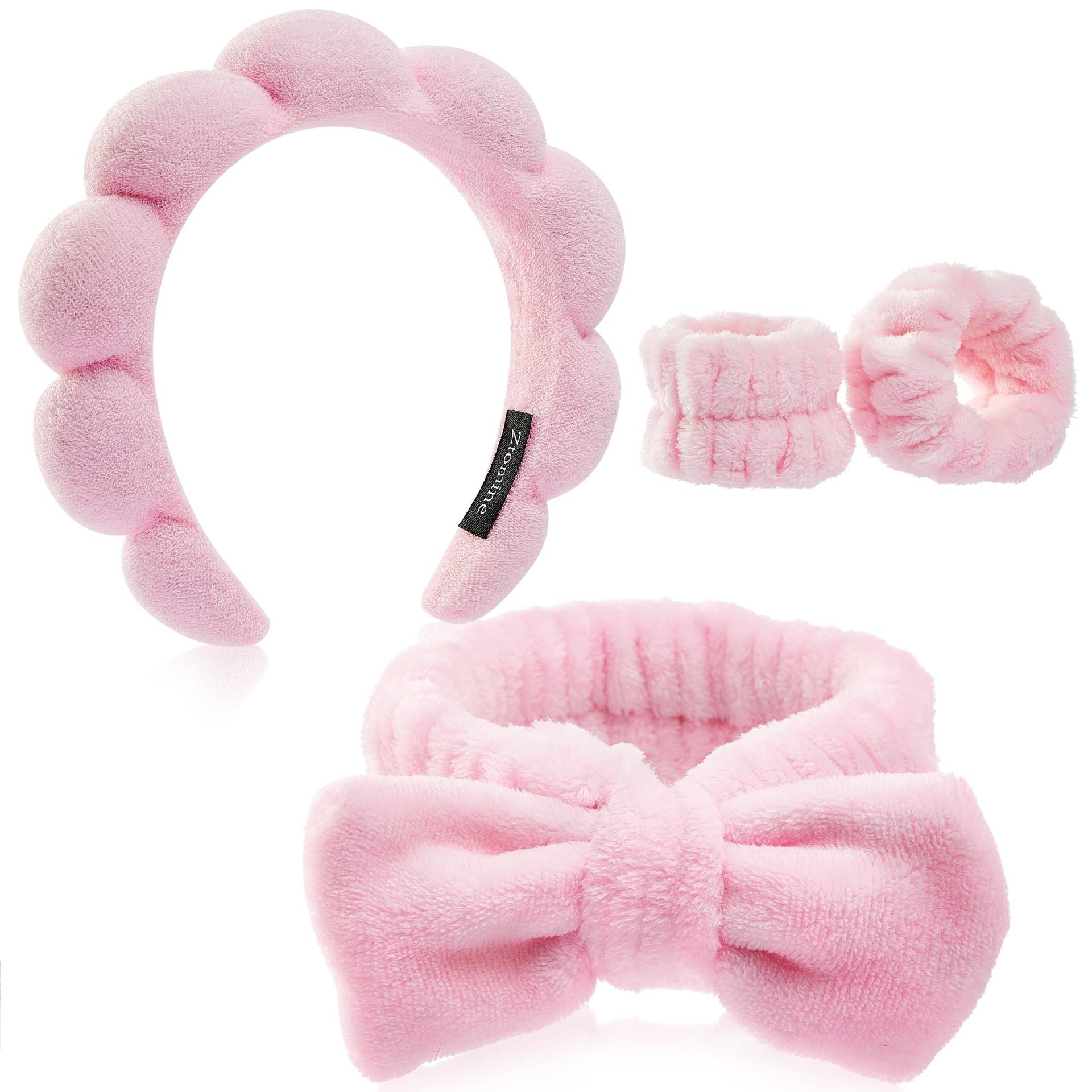 Spa headband and wristband set in black and pink